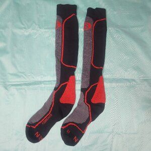 Icebreaker Mens BORN Black Red 9-10 Wool Socks Long